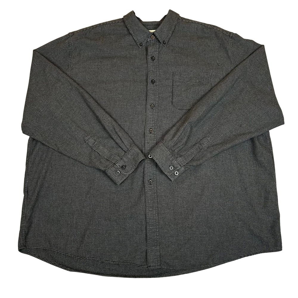 LL Bean Mens Flannel Gray Houndstooth Button Down Shirt Traditional Fit 3XL
